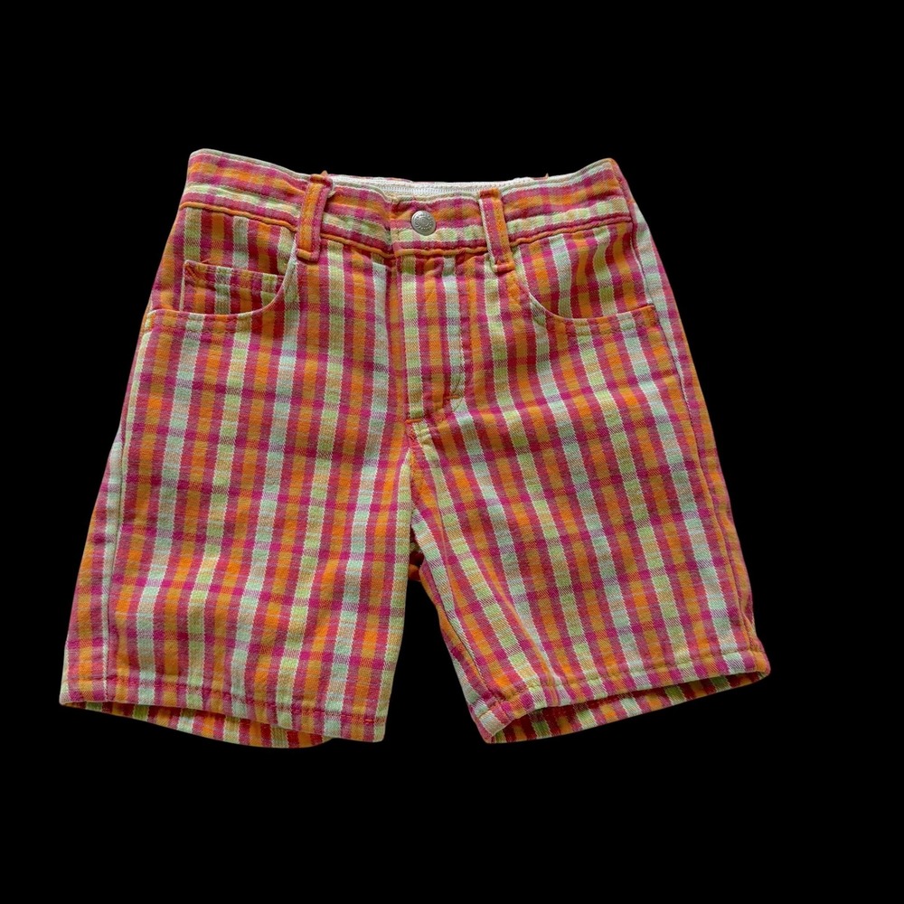 Lee MR Kids Plaid Shorts Orange Pink Green Checkered Size 6 Regular